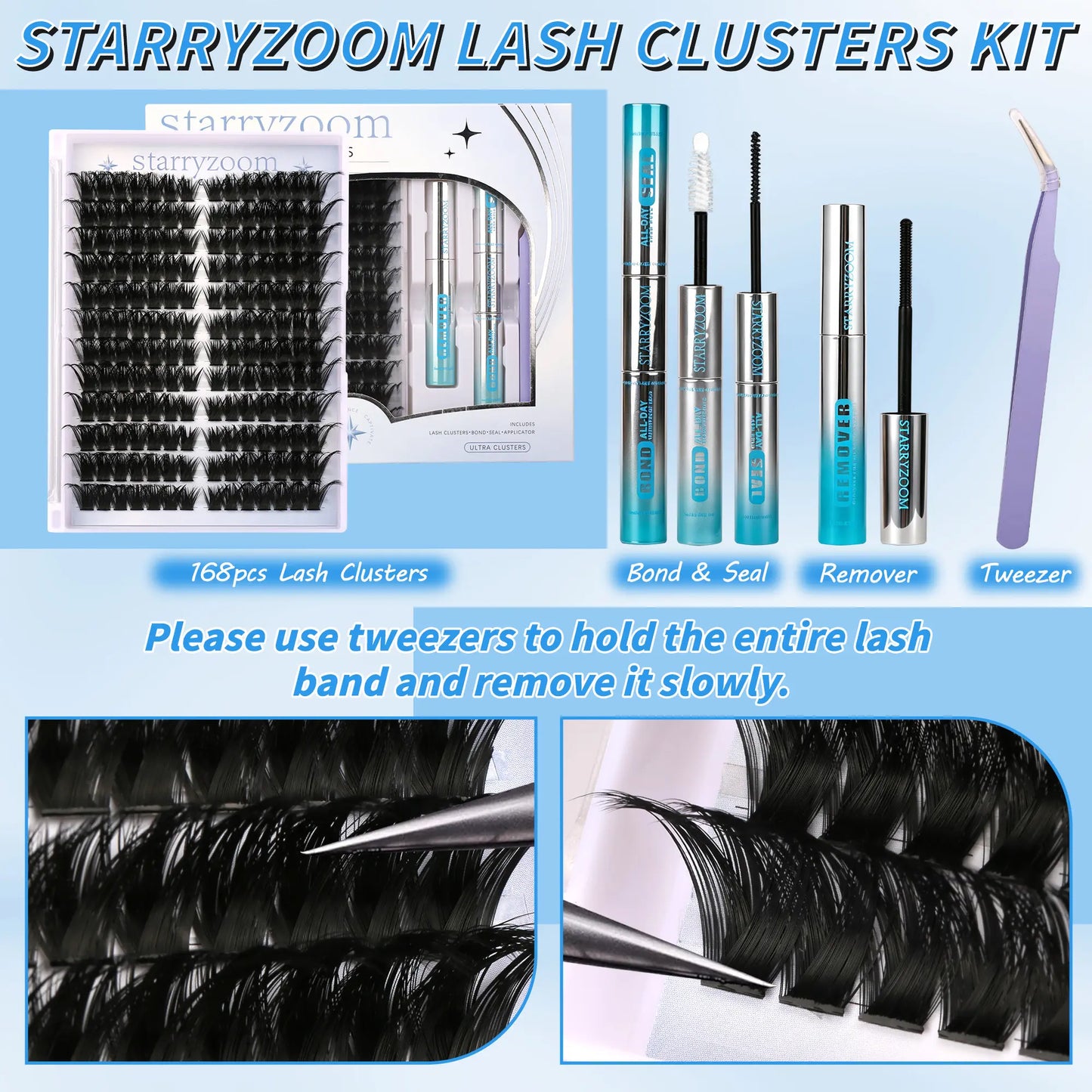 Lash Cluster Kit for DIY At-Home Eyelash Extensions, Complete Makeup Set with Bond, Seal, Remover, and Applicator, False Eyelashes for Adults, Cosmetic, All, Eye Makeup Tool, Clusters Lashes, Enhanced Lashes