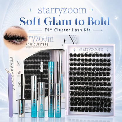 Lash Cluster Kit for DIY At-Home Eyelash Extensions, Complete Makeup Set with Bond, Seal, Remover, and Applicator, False Eyelashes for Adults, Cosmetic, All, Eye Makeup Tool, Clusters Lashes, Enhanced Lashes