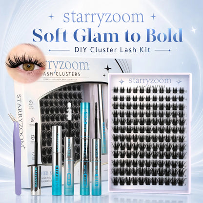 Lash Cluster Kit for DIY At-Home Eyelash Extensions, Complete Makeup Set with Bond, Seal, Remover, and Applicator, False Eyelashes for Adults, Cosmetic, All, Eye Makeup Tool, Clusters Lashes, Enhanced Lashes