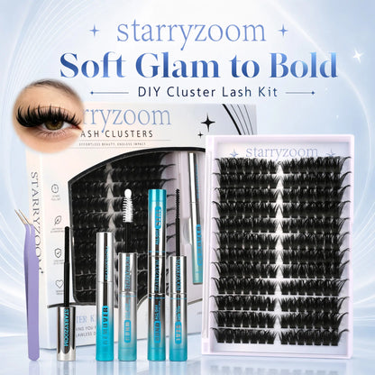 Lash Cluster Kit for DIY At-Home Eyelash Extensions, Complete Makeup Set with Bond, Seal, Remover, and Applicator, False Eyelashes for Adults, Cosmetic, All, Eye Makeup Tool, Clusters Lashes, Enhanced Lashes